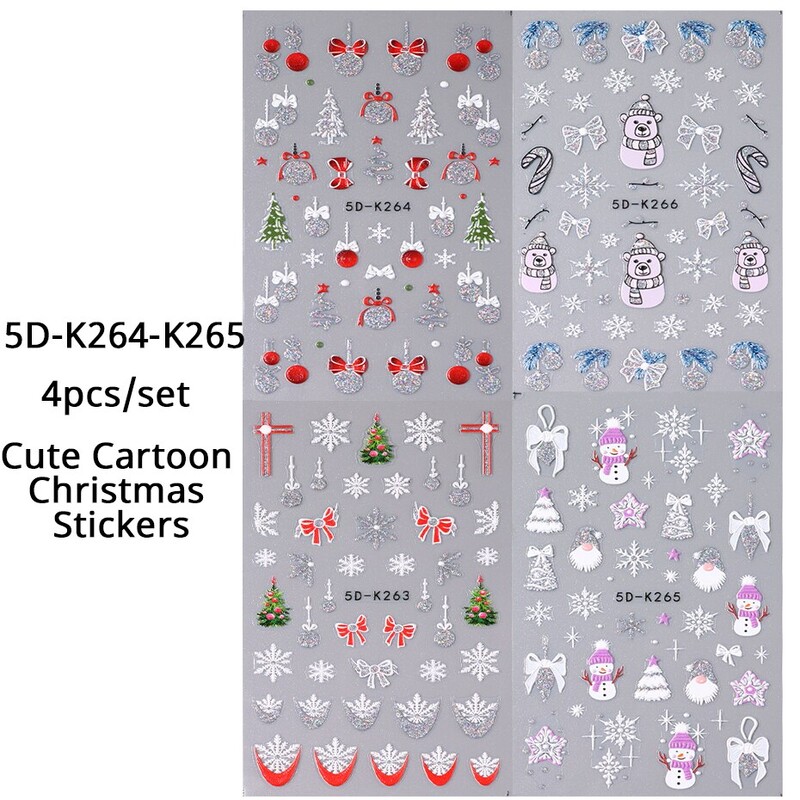 4db 5D aranyos karácsonyi hóember körmök matricák téli hópehely Mikulás hó köröm matricák csúszka dekoráció dombornyomott manikűr