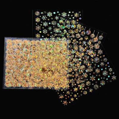 12 τεμ. Laser Sliver Snowflakes Nail Art Αυτοκόλλητο 3D Bronzing Χριστουγεννιάτικα αυτοκόλλητα νυχιών Ολογραφικά ασημένια/χρυσά/λευκά συρόμενα νιφάδα χιονιού