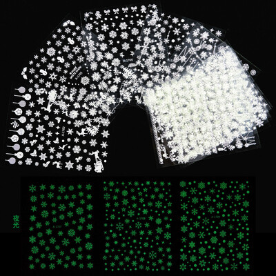 12 τεμ. Laser Sliver Snowflakes Nail Art Αυτοκόλλητο 3D Bronzing Χριστουγεννιάτικα αυτοκόλλητα νυχιών Ολογραφικά ασημένια/χρυσά/λευκά συρόμενα νιφάδα χιονιού