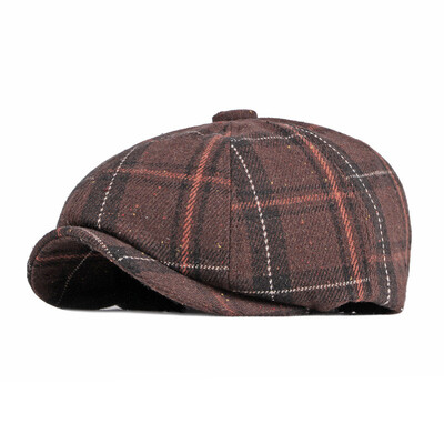 LDSLYJR Jesen Zima Poliesterske karirane kape za novinare Ravna kapa sa šiltom Muške i ženske Slikarske šešire s beretkama 56