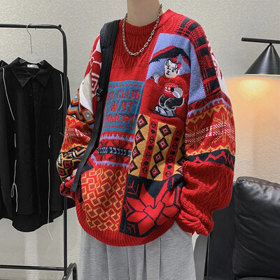 Američki stil Božićni muški pulover s vezom za par Jesen/zima High End Feel Lazy Prevelika pletena majica