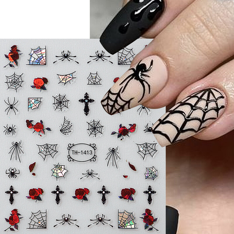 Τρισδιάστατα αυτοκόλλητα για νύχια Halloween Spiders Slider Ολογραφικό τριαντάφυλλο Αυτοκόλλητο αυτοκόλλητο αυτοκόλλητο μανικιούρ μανικιούρ και διακόσμηση