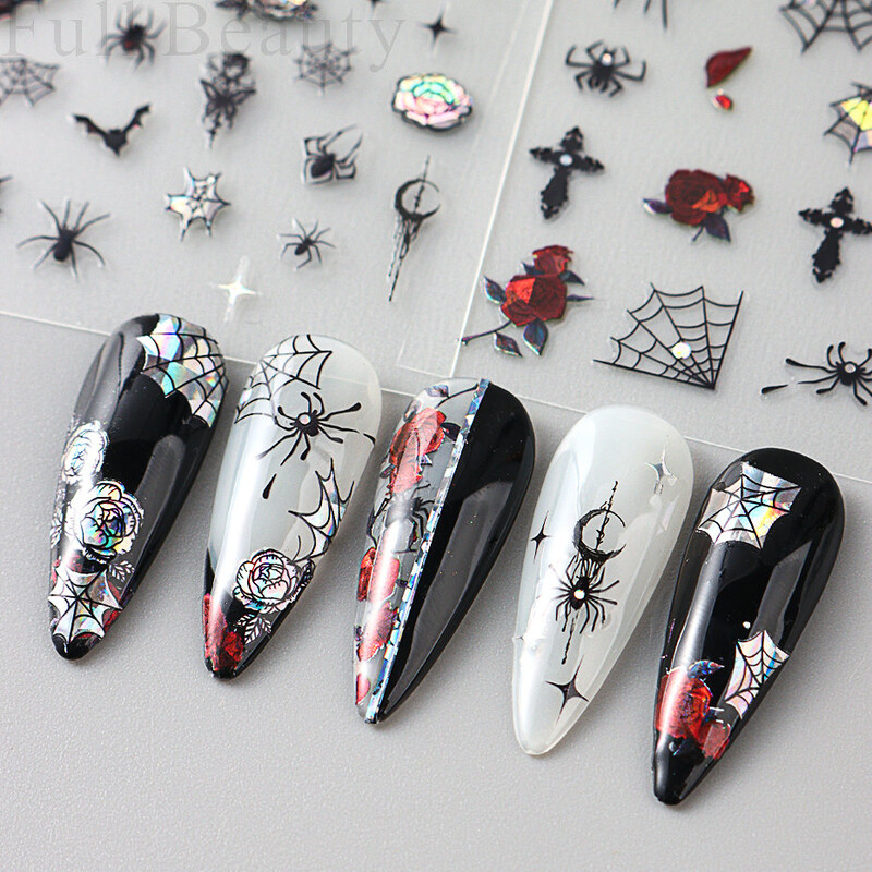 Τρισδιάστατα αυτοκόλλητα για νύχια Halloween Spiders Slider Ολογραφικό τριαντάφυλλο Αυτοκόλλητο αυτοκόλλητο αυτοκόλλητο μανικιούρ μανικιούρ και διακόσμηση