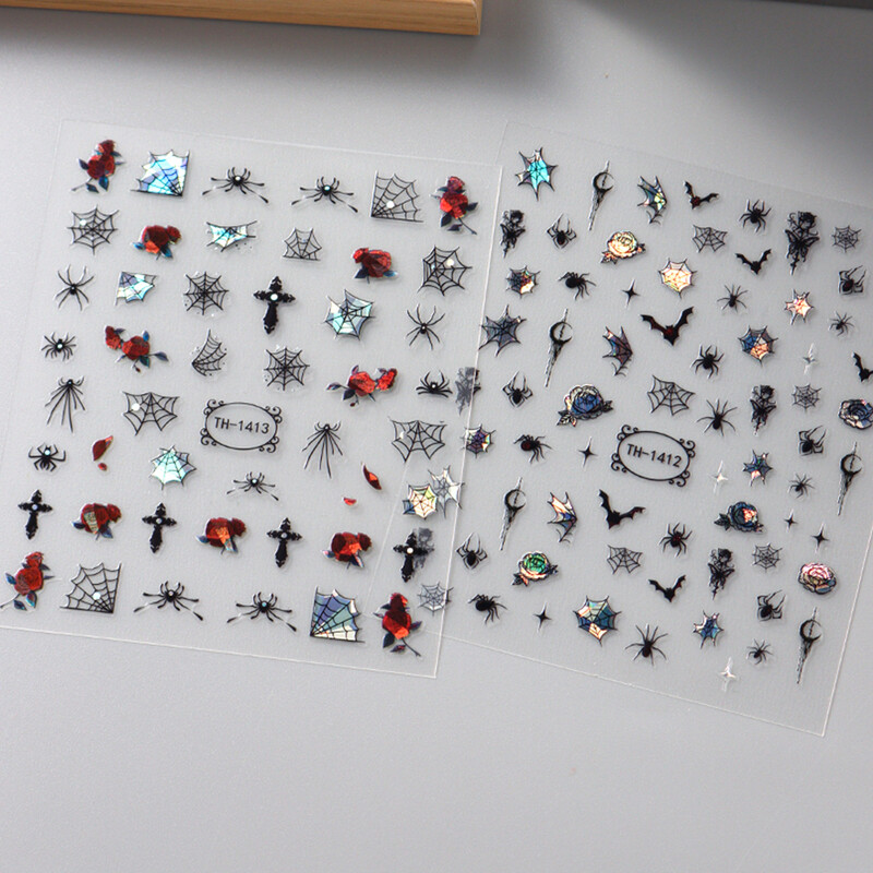 Τρισδιάστατα αυτοκόλλητα για νύχια Halloween Spiders Slider Ολογραφικό τριαντάφυλλο Αυτοκόλλητο αυτοκόλλητο αυτοκόλλητο μανικιούρ μανικιούρ και διακόσμηση