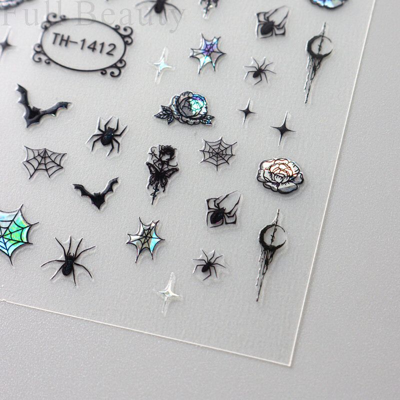 Τρισδιάστατα αυτοκόλλητα για νύχια Halloween Spiders Slider Ολογραφικό τριαντάφυλλο Αυτοκόλλητο αυτοκόλλητο αυτοκόλλητο μανικιούρ μανικιούρ και διακόσμηση