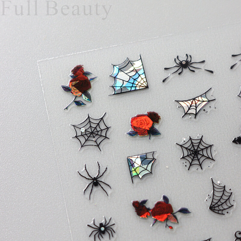 Τρισδιάστατα αυτοκόλλητα για νύχια Halloween Spiders Slider Ολογραφικό τριαντάφυλλο Αυτοκόλλητο αυτοκόλλητο αυτοκόλλητο μανικιούρ μανικιούρ και διακόσμηση