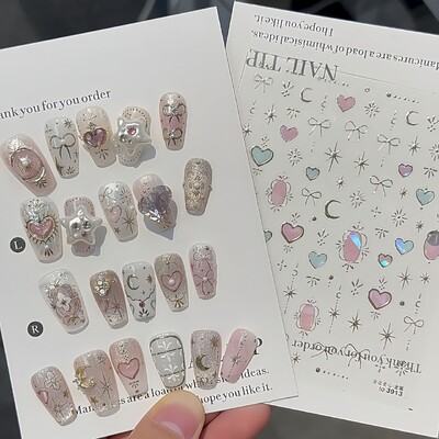 Zlatna pahuljica Bowknot Snjegović Lijepi božićni 3D samoljepljivi naljepnici za nokte Rhinestones 5D reljefni reljefi Naljepnice za manikuru