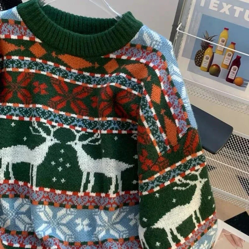 Nova retro božićna odjeća za muškarce džemper od jacquard jelena, jesen i zima opuštenog lijenog stila, muški i ženski pulover muška odjeća