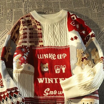 Jauns Y2K Eiropa un Amerika Cute Twist vīriešu un sieviešu Ziemassvētku džemperis ar garām piedurknēm Ielu rudens un ziemas modes brīvs džemperis