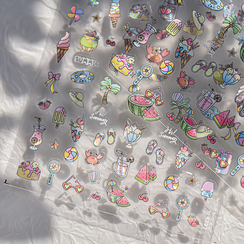 Summer Beach Lubenica Juice & Whale Naljepnice za nokte 5D Nail Art Design Decoration Decals DIY manikura