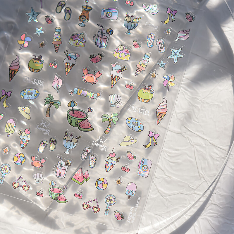 Summer Beach Lubenica Juice & Whale Naljepnice za nokte 5D Nail Art Design Decoration Decals DIY manikura