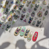 Vintage Egipat Crne i šarene mačje naljepnice za nokte Zlatno srebrno utiskivanje 3D Nail Art Dizajn Dekoracije Naljepnice DIY manikura