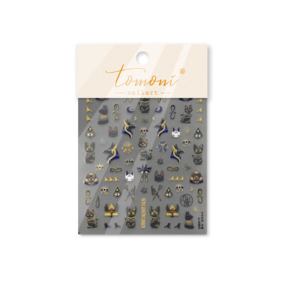 Vintage Egipat Crne i šarene mačje naljepnice za nokte Zlatno srebrno utiskivanje 3D Nail Art Dizajn Dekoracije Naljepnice DIY manikura