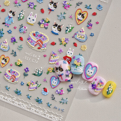 Vintage Egipat Crne i šarene mačje naljepnice za nokte Zlatno srebrno utiskivanje 3D Nail Art Dizajn Dekoracije Naljepnice DIY manikura