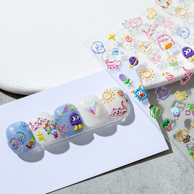 Vintage Egipat Crne i šarene mačje naljepnice za nokte Zlatno srebrno utiskivanje 3D Nail Art Dizajn Dekoracije Naljepnice DIY manikura