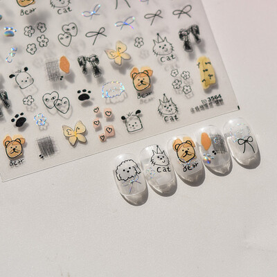 Vintage Egipat Crne i šarene mačje naljepnice za nokte Zlatno srebrno utiskivanje 3D Nail Art Dizajn Dekoracije Naljepnice DIY manikura