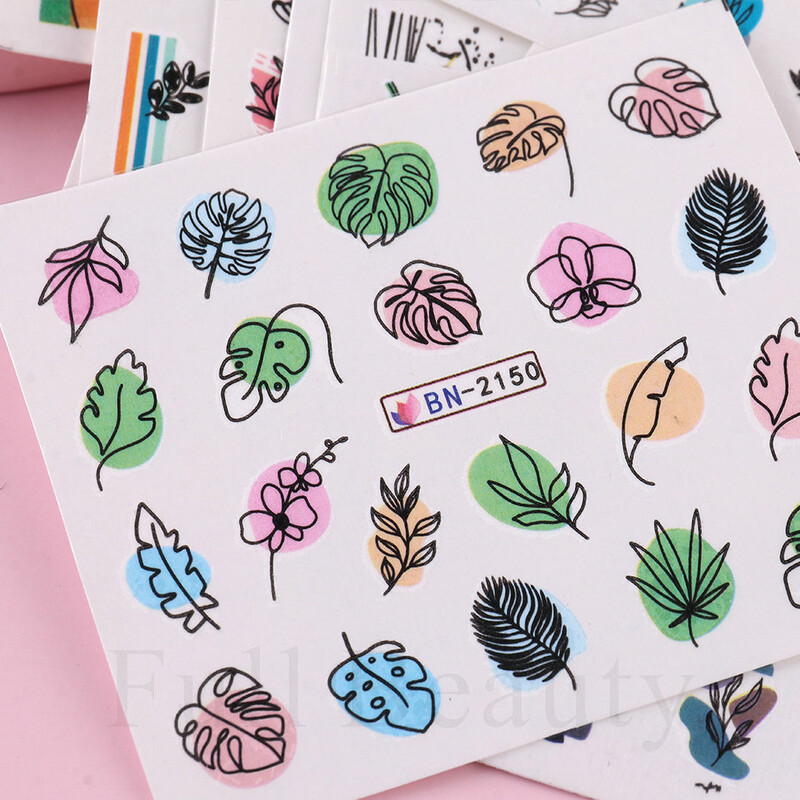 24 kom / set Proljeće ljeto Naljepnica za nokte Vodena naljepnica Nail Art Tinta Cvijeće Lišće Grafiti Klizač za ukrašavanje noktiju Folije za tetovaže