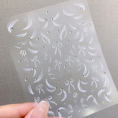 TSZS 3D naljepnice s bijelim cvijetom za nokte INS cvijet s bisernim kamenčićima Naljepnice za nokte Kawaii naljepnica s vrpcom za nokte