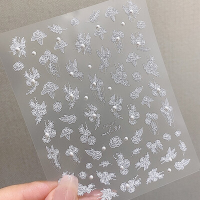 TSZS 3D naljepnice s bijelim cvijetom za nokte INS cvijet s bisernim kamenčićima Naljepnice za nokte Kawaii naljepnica s vrpcom za nokte