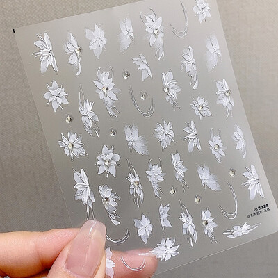 TSZS 3D naljepnice s bijelim cvijetom za nokte INS cvijet s bisernim kamenčićima Naljepnice za nokte Kawaii naljepnica s vrpcom za nokte