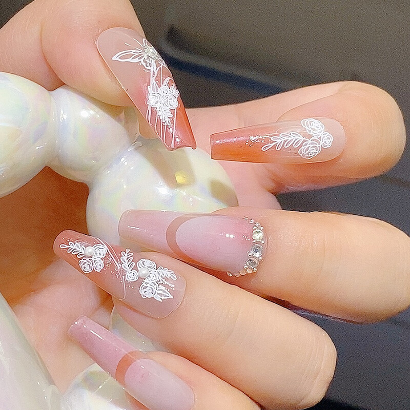 TSZS 3D naljepnice s bijelim cvijetom za nokte INS cvijet s bisernim kamenčićima Naljepnice za nokte Kawaii naljepnica s vrpcom za nokte