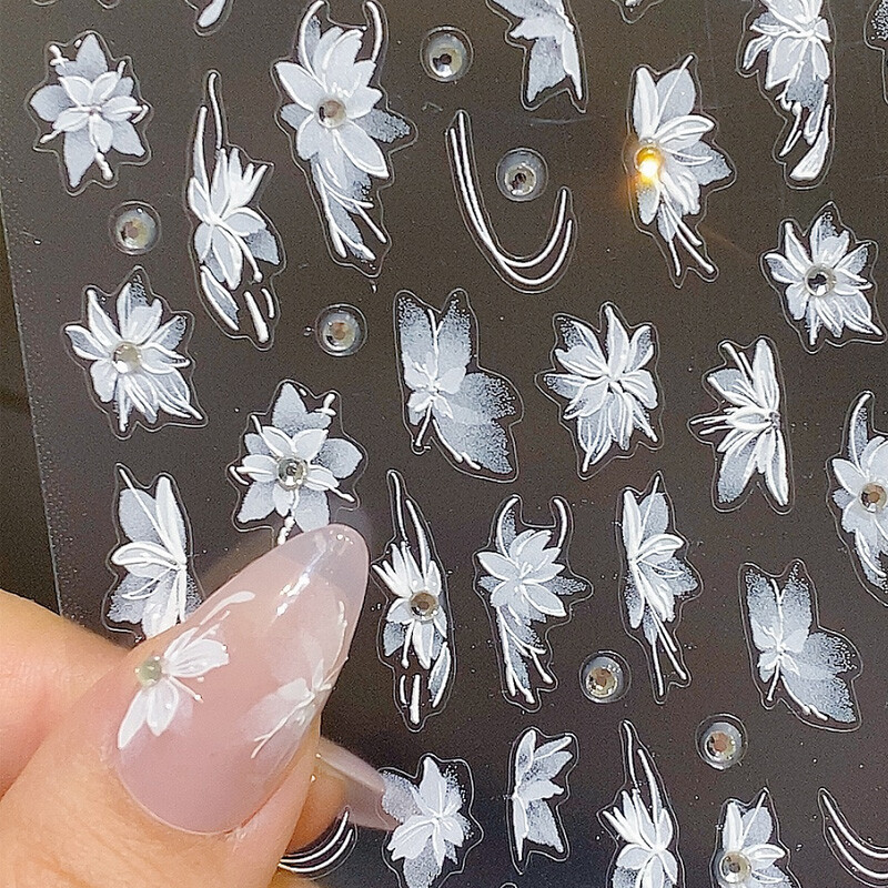 TSZS 3D naljepnice s bijelim cvijetom za nokte INS cvijet s bisernim kamenčićima Naljepnice za nokte Kawaii naljepnica s vrpcom za nokte