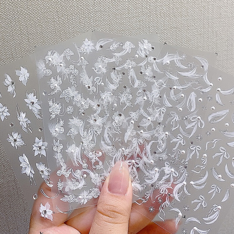 TSZS 3D naljepnice s bijelim cvijetom za nokte INS cvijet s bisernim kamenčićima Naljepnice za nokte Kawaii naljepnica s vrpcom za nokte