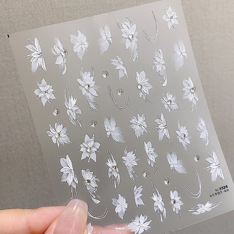 TSZS 3D naljepnice s bijelim cvijetom za nokte INS cvijet s bisernim kamenčićima Naljepnice za nokte Kawaii naljepnica s vrpcom za nokte