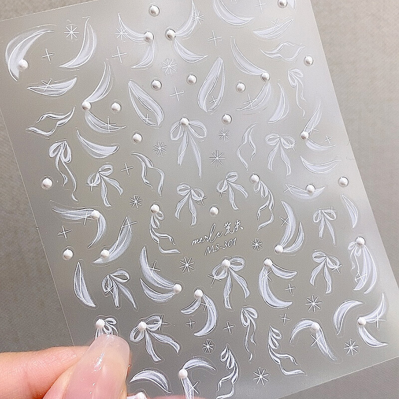 TSZS 3D naljepnice s bijelim cvijetom za nokte INS cvijet s bisernim kamenčićima Naljepnice za nokte Kawaii naljepnica s vrpcom za nokte