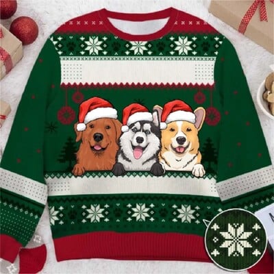 Crtani mačak Ružni božićni džemper Božićni džemper 3D ispis Poklon Djed Božićnjak Pulover Muška 3D majica Jesen Zima Top