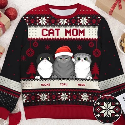 Crtani mačak Ružni božićni džemper Božićni džemper 3D ispis Poklon Djed Božićnjak Pulover Muška 3D majica Jesen Zima Top