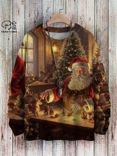 3D nyomtatás karácsonyfa karácsonyfa Mikulás tetoválás macska állat szarvas medve csúnya pulóver alkalmi uniszex téli pulóver M14