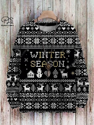 3D nyomtatás karácsonyfa karácsonyfa Mikulás tetoválás macska állat szarvas medve csúnya pulóver alkalmi uniszex téli pulóver M14