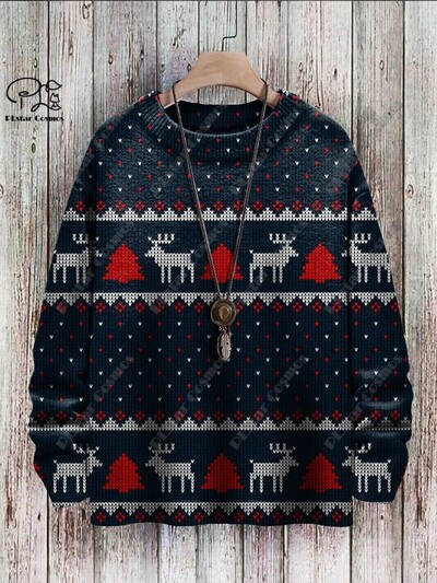 3D nyomtatás karácsonyfa karácsonyfa Mikulás tetoválás macska állat szarvas medve csúnya pulóver alkalmi uniszex téli pulóver M14