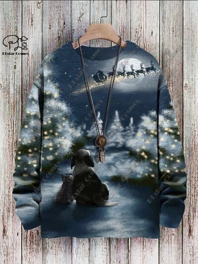 3D nyomtatás karácsonyfa karácsonyfa Mikulás tetoválás macska állat szarvas medve csúnya pulóver alkalmi uniszex téli pulóver M14