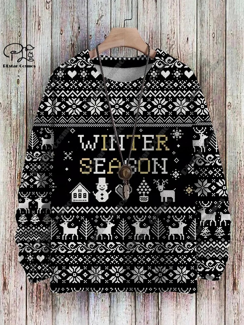 3D nyomtatás karácsonyfa karácsonyfa Mikulás tetoválás macska állat szarvas medve csúnya pulóver alkalmi uniszex téli pulóver M14