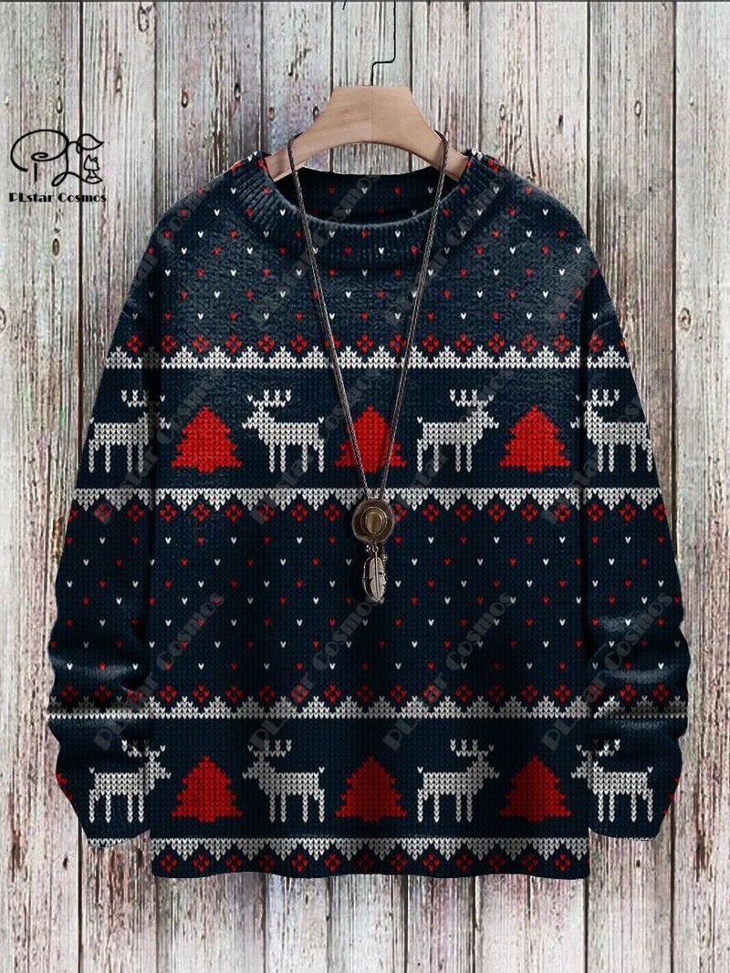 3D nyomtatás karácsonyfa karácsonyfa Mikulás tetoválás macska állat szarvas medve csúnya pulóver alkalmi uniszex téli pulóver M14