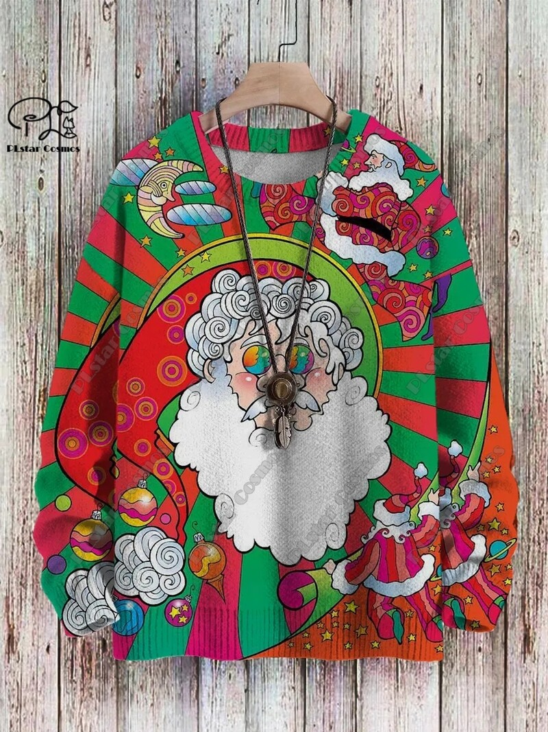 3D nyomtatás karácsonyfa karácsonyfa Mikulás tetoválás macska állat szarvas medve csúnya pulóver alkalmi uniszex téli pulóver M14