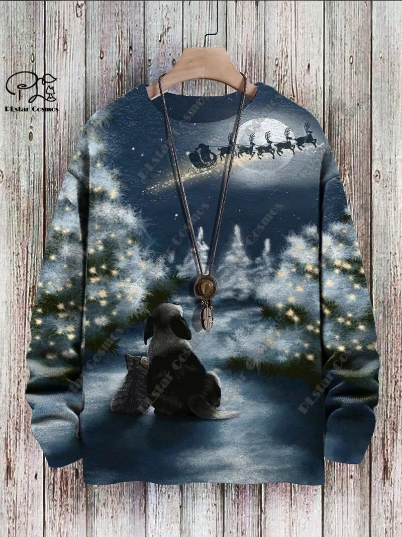 3D nyomtatás karácsonyfa karácsonyfa Mikulás tetoválás macska állat szarvas medve csúnya pulóver alkalmi uniszex téli pulóver M14