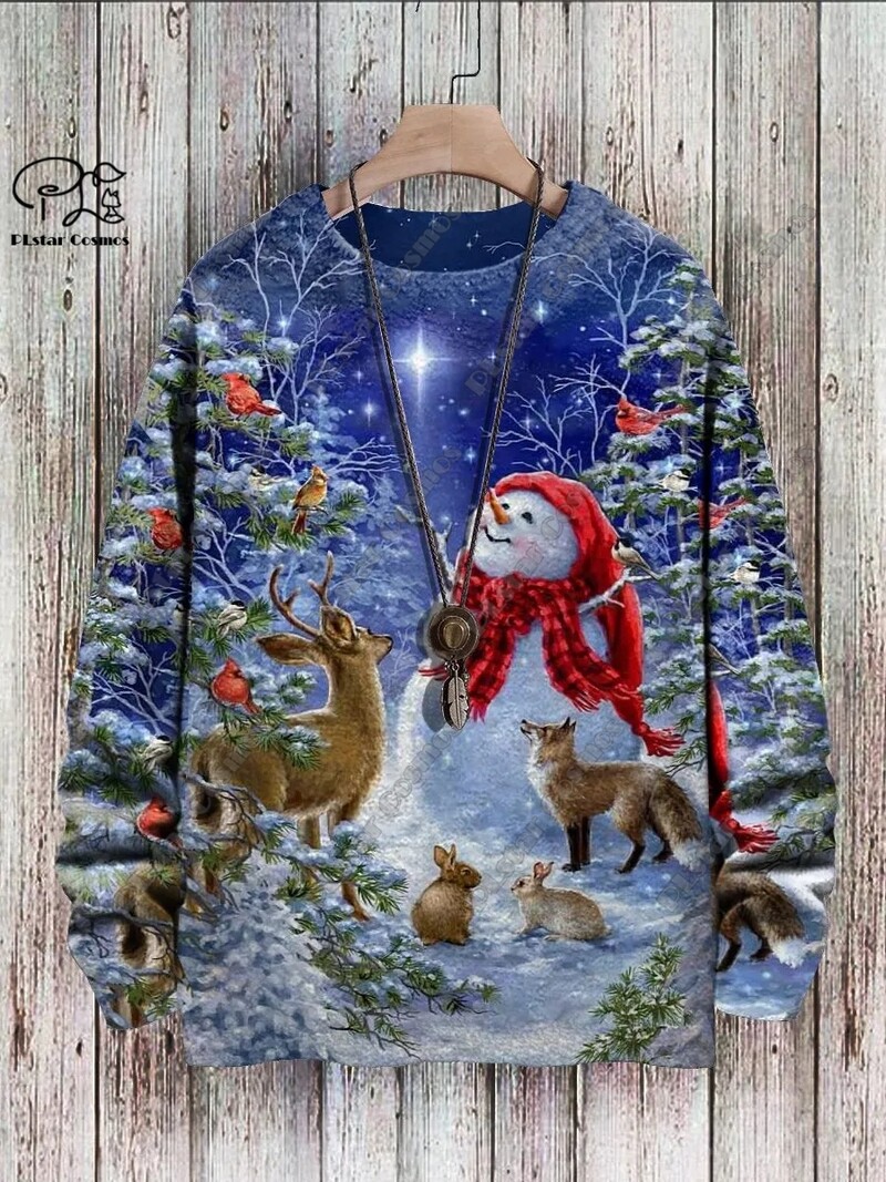 3D nyomtatás karácsonyfa karácsonyfa Mikulás tetoválás macska állat szarvas medve csúnya pulóver alkalmi uniszex téli pulóver M14