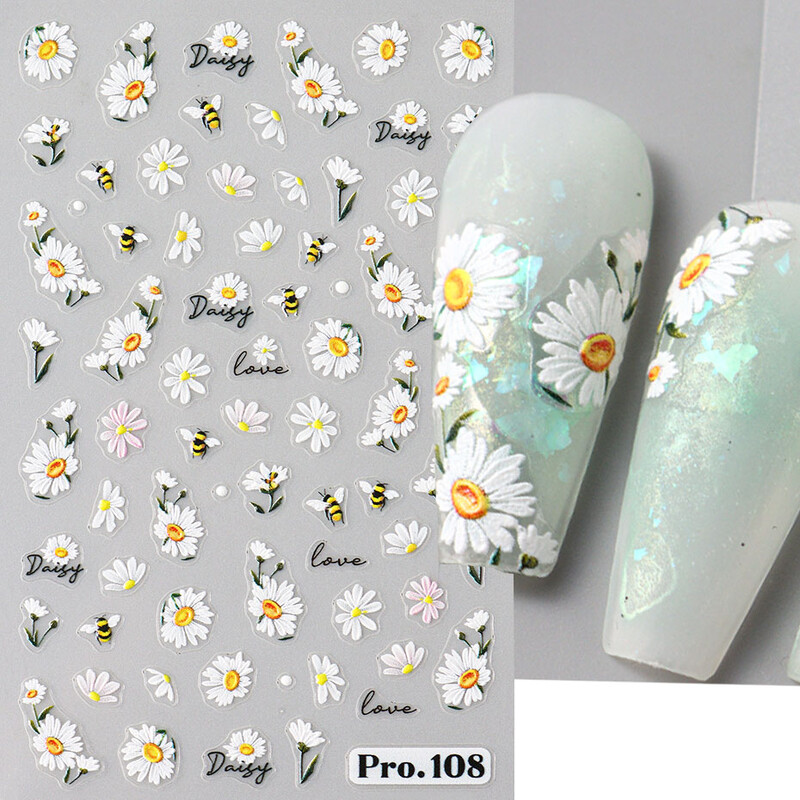 5D slatka pčela tratinčica cvijet naljepnice za nokte latice cvijet leptir kukac samoljepljiva naljepnica za manikuru DIY privjesci folije dekoracija noktiju