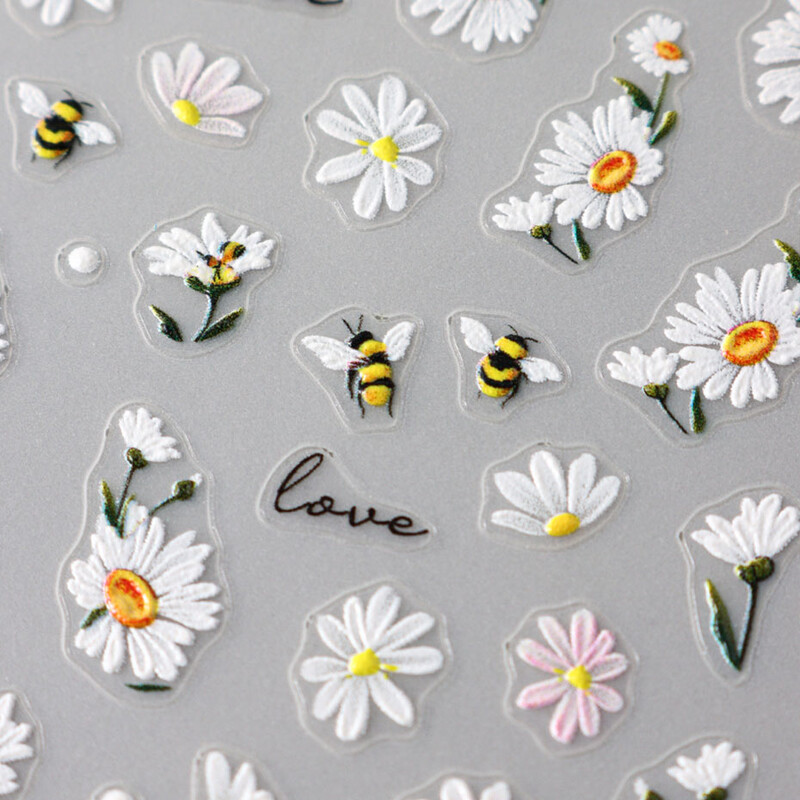 5D slatka pčela tratinčica cvijet naljepnice za nokte latice cvijet leptir kukac samoljepljiva naljepnica za manikuru DIY privjesci folije dekoracija noktiju