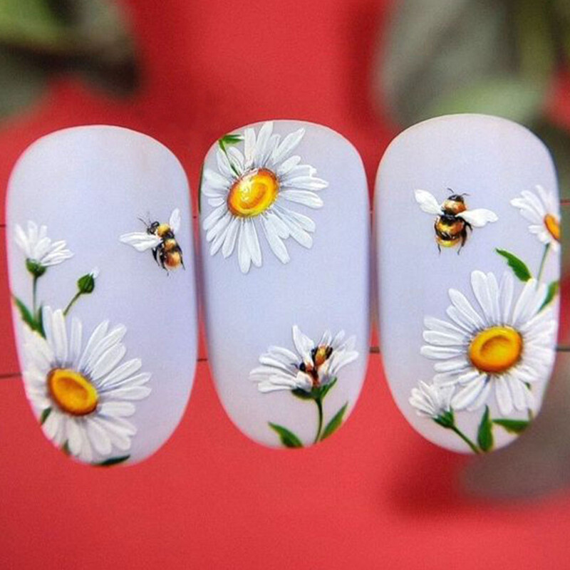 5D slatka pčela tratinčica cvijet naljepnice za nokte latice cvijet leptir kukac samoljepljiva naljepnica za manikuru DIY privjesci folije dekoracija noktiju