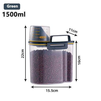 Κουζίνα δοχείο ρυζιού Βάζο 1,5/2KG Κουτί ρυζιού ανθεκτικό στα έντομα με λαβή φλυτζανιού αλεύρι απορρυπαντικό πλυντηρίων ρούχων Σφραγισμένο βάζο αποθήκευσης Κουτί τροφών για κατοικίδια