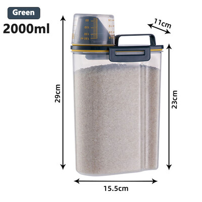 Κουζίνα δοχείο ρυζιού Βάζο 1,5/2KG Κουτί ρυζιού ανθεκτικό στα έντομα με λαβή φλυτζανιού αλεύρι απορρυπαντικό πλυντηρίων ρούχων Σφραγισμένο βάζο αποθήκευσης Κουτί τροφών για κατοικίδια