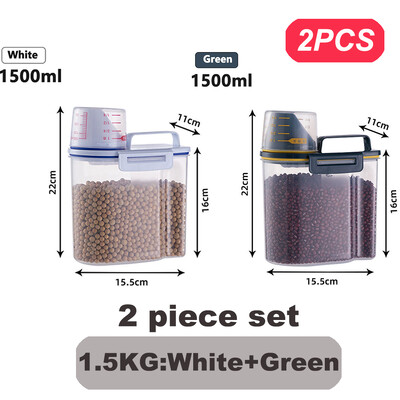 Κουζίνα δοχείο ρυζιού Βάζο 1,5/2KG Κουτί ρυζιού ανθεκτικό στα έντομα με λαβή φλυτζανιού αλεύρι απορρυπαντικό πλυντηρίων ρούχων Σφραγισμένο βάζο αποθήκευσης Κουτί τροφών για κατοικίδια