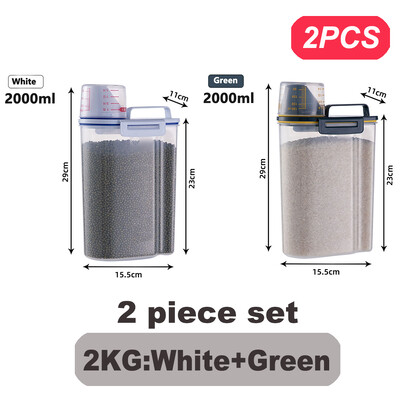 Κουζίνα δοχείο ρυζιού Βάζο 1,5/2KG Κουτί ρυζιού ανθεκτικό στα έντομα με λαβή φλυτζανιού αλεύρι απορρυπαντικό πλυντηρίων ρούχων Σφραγισμένο βάζο αποθήκευσης Κουτί τροφών για κατοικίδια