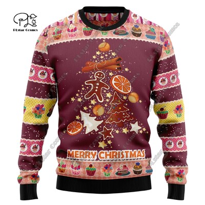 3D ispis Božićno božićno drvce Djed Božićnjak Tetovaža Mačka Životinja Jelen Medvjed Ružni pulover Ležerna uniseks zimska majica M7