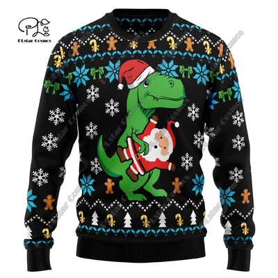 3D ispis Božićno božićno drvce Djed Božićnjak Tetovaža Mačka Životinja Jelen Medvjed Ružni pulover Ležerna uniseks zimska majica M7