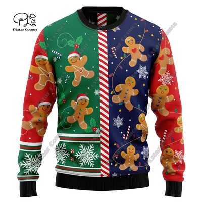 3D ispis Božićno božićno drvce Djed Božićnjak Tetovaža Mačka Životinja Jelen Medvjed Ružni pulover Ležerna uniseks zimska majica M7